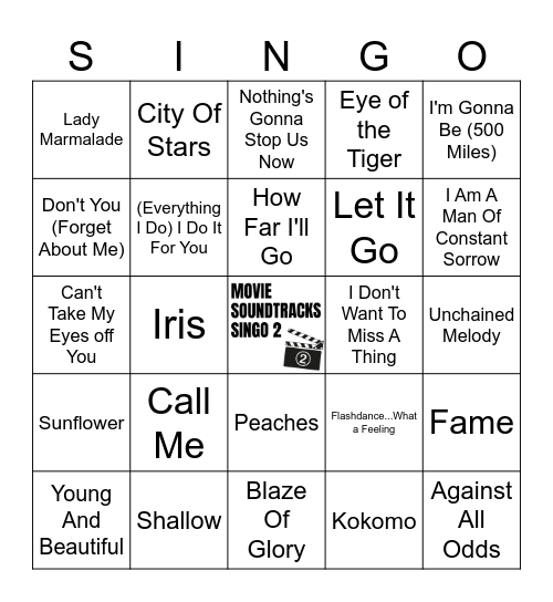 Movie Soundtracks Singo 2 - 50 songs Bingo Card