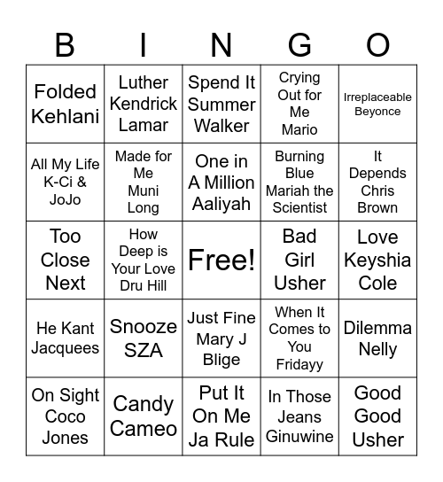 R & B BINGO Card