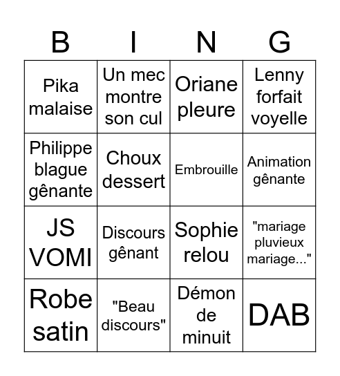 Mariage warzazat Bingo Card