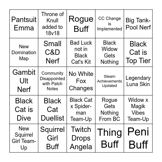 Rivals Season 7.5 Bingo Card