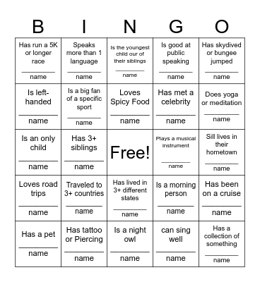 Getting to Know the Team Bingo Card