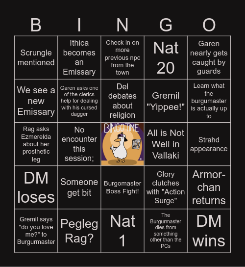 CoS S2 E15 | Noble Gathering Bingo Card