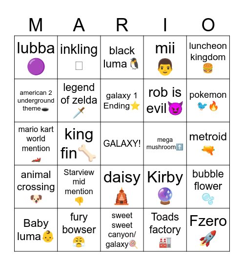Mario Galaxy Bingo Card