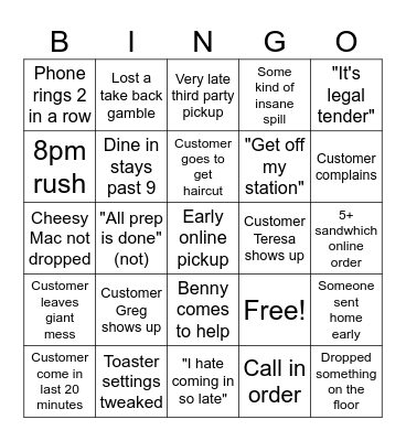 Firehouse Bingo Card