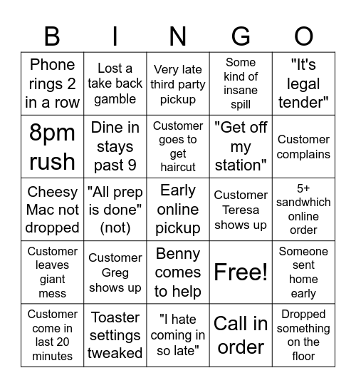 Firehouse Bingo Card