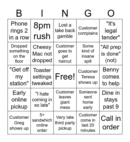 Firehouse Bingo Card