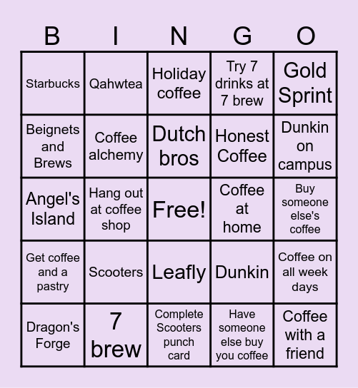Coffee Bingo Card
