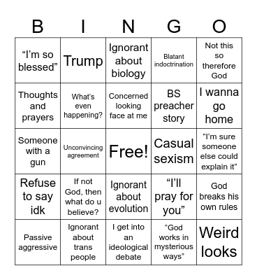 Church Bingo Card