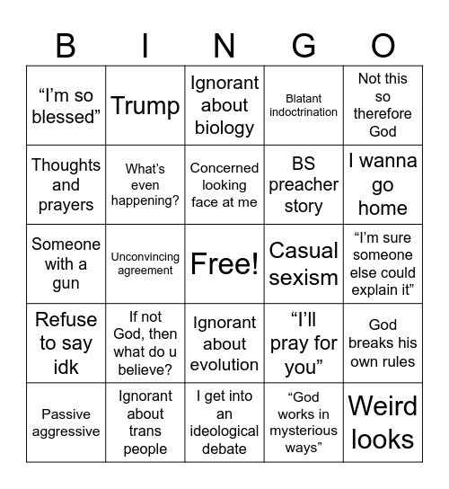 Church Bingo Card