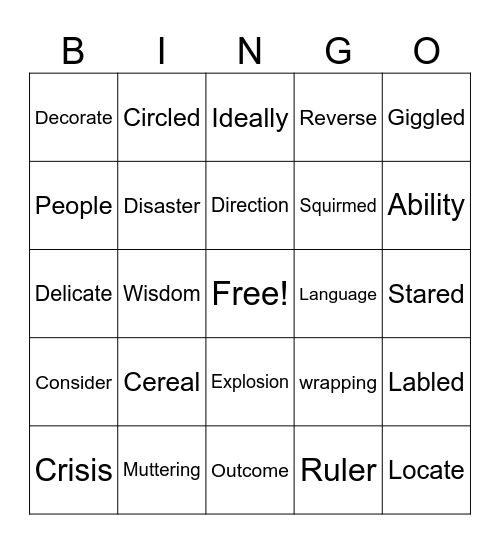 3rd Grade Bingo Card