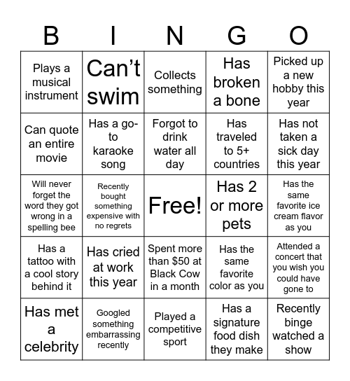Find Someone Who: Bingo Card