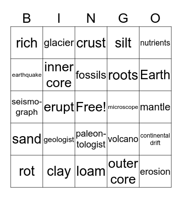 ROCKS & SOIL Bingo Card