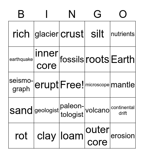 ROCKS & SOIL Bingo Card