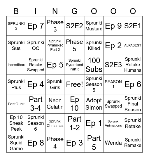 BFDI Mini Bingo Card