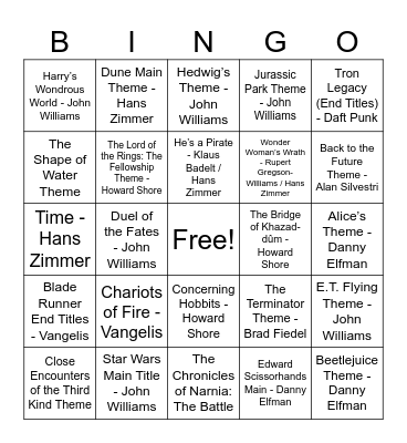 Fantasy Movies Bingo Card