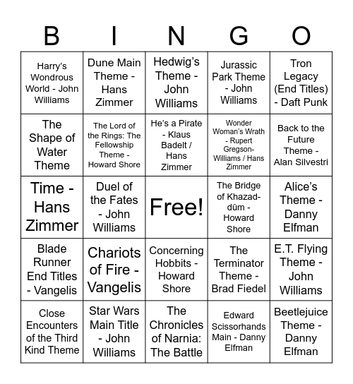 Fantasy Movies Bingo Card