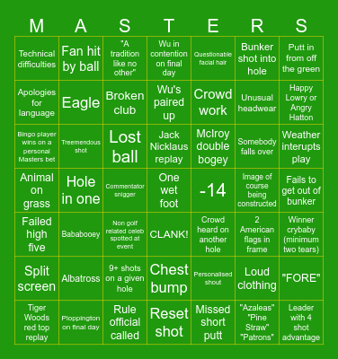 The Masters 2026 Bingo Card
