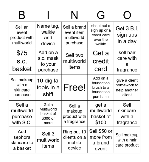 Sephora Savings Event Bingo Card