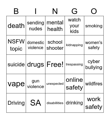 PSA Bingo Card