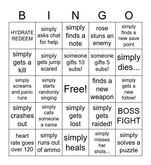 Shadows of Rose (RE8 DLC) Bingo Card