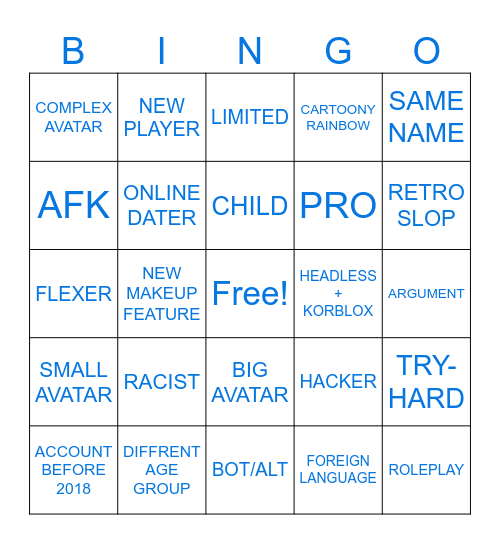 ROBLOX BINGO Card
