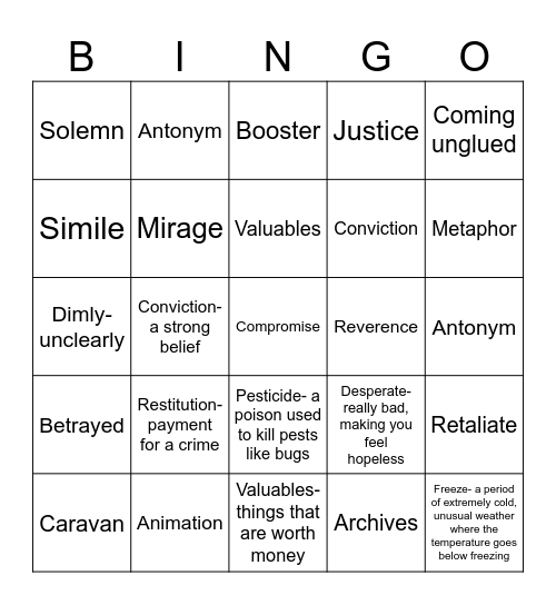 Vocab BINGO Card