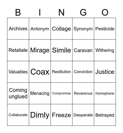 Vocab BINGO Card