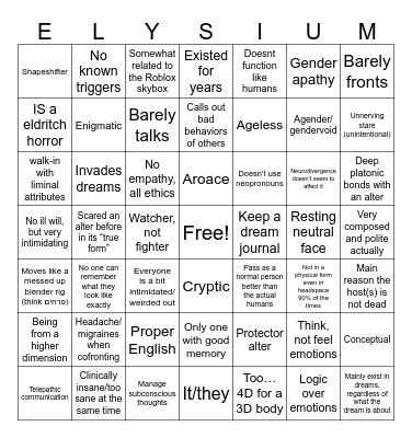 (System/alter)How similar are you to one of our alters?) Bingo Card