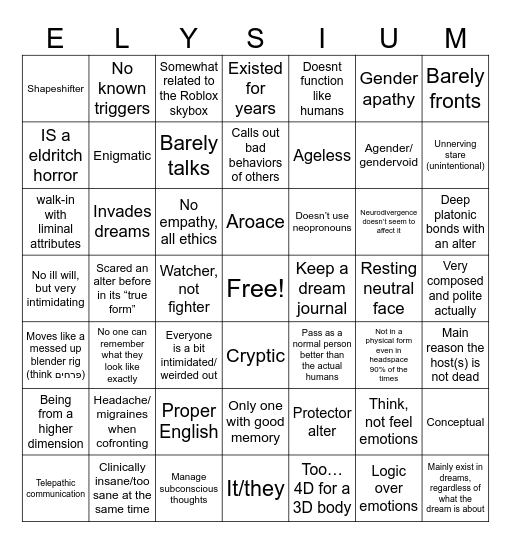 (System/alter)How similar are you to one of our alters?) Bingo Card