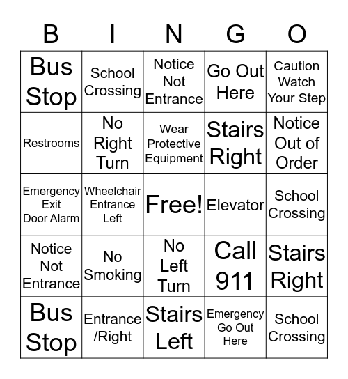 Signs Bingo Card