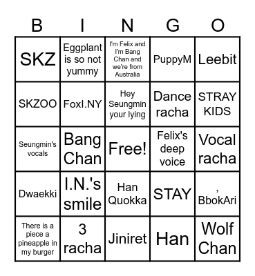 STRAY KIDS BINGO! Bingo Card