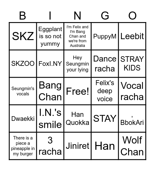 STRAY KIDS BINGO! Bingo Card