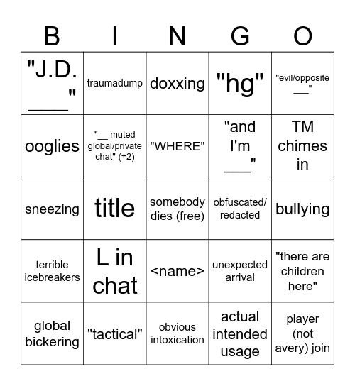 global chat bingo Card