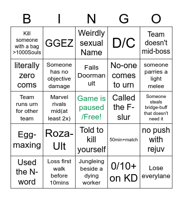 Deadlock bingo Card