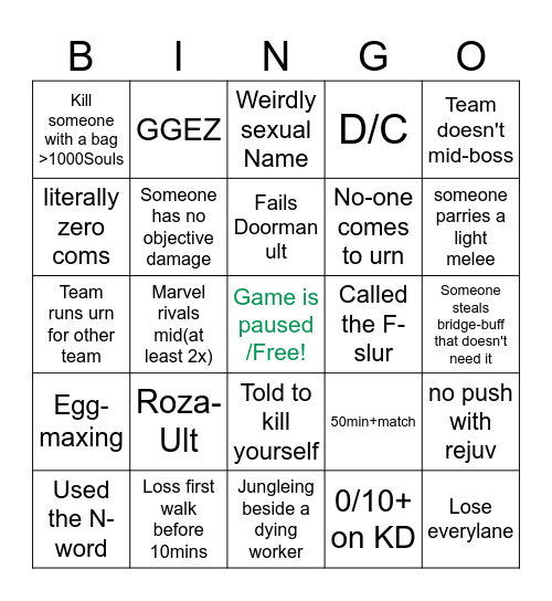 Deadlock bingo Card
