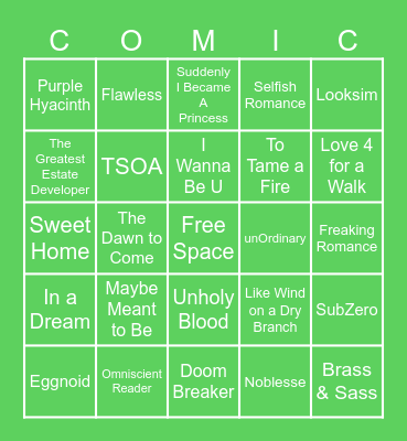 Webtoon Bingo Card