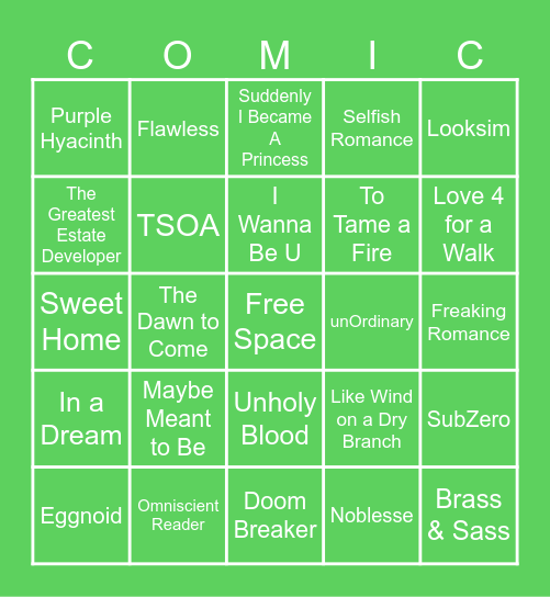 Webtoon Bingo Card