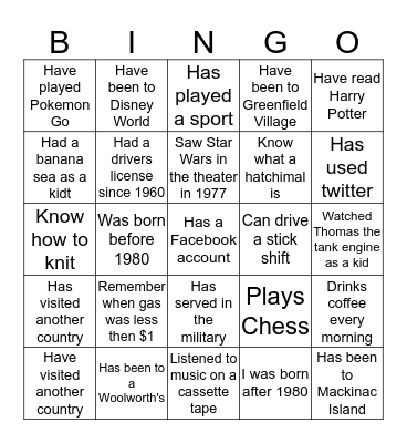 Ice Breaker Bingo Card