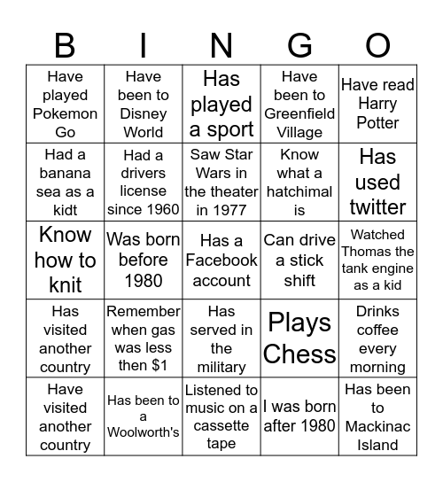 Ice Breaker Bingo Card