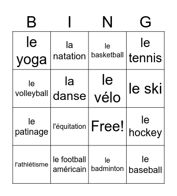 Les Sports Bingo Card