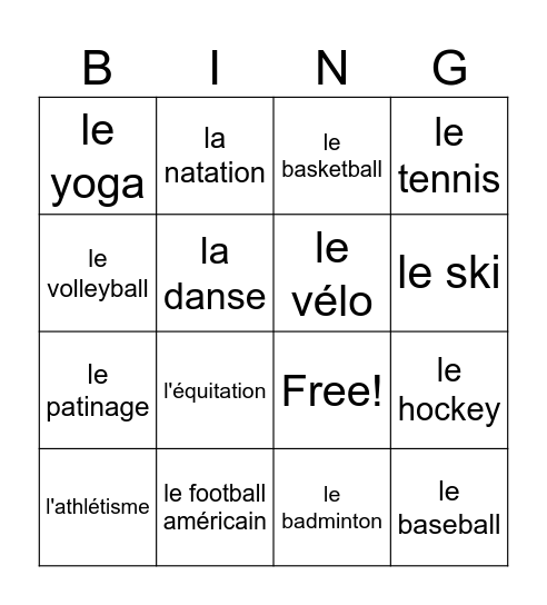 Les Sports Bingo Card
