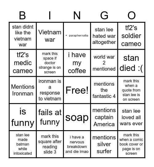 StanBingo Card