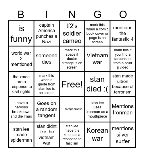 StanBingo Card