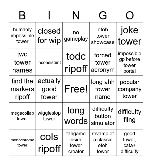 tower creator bingo!!! Bingo Card