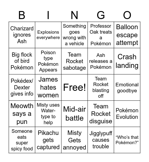 Pokémon Orange League Bingo Card
