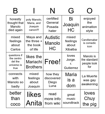 THE BOOK OF LIFE BINGO Card