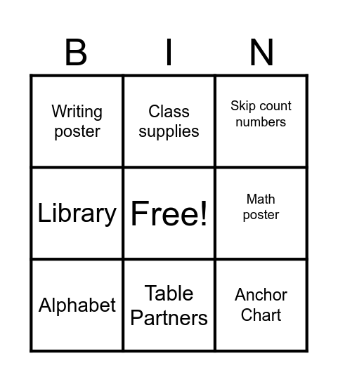 Classroom Resources Bingo Card