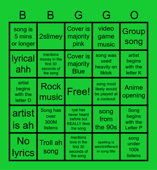 SPOTIFY BLACKOUT 2 Bingo Card