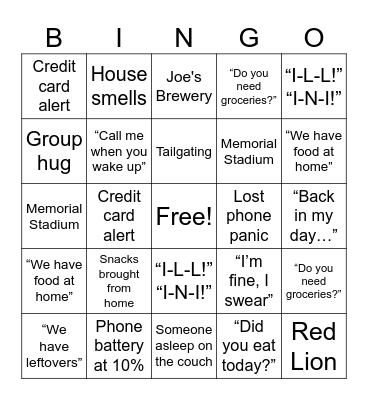 Mom's Weekend 2026 Bingo Card