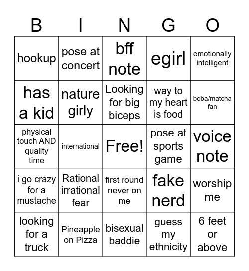 Hingego Bingo Card